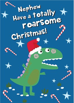 Send Christmas wishes to a special nephew with this fun and colourful dinosaur inspired Christmas card!