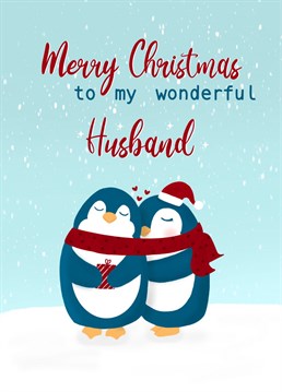 Surprise your husband, spouse or fiance on Christmas with this adorable penguin couple card