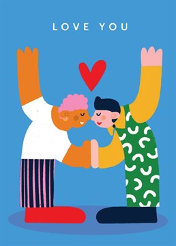 This inclusive love card is perfect for anniversaries, valentine's day, or just for sending love to that special someone in your life. It's LGBTQ+ friendly and celebrates diversity and features two illustrated people sharing a kiss and the simple message "love you".