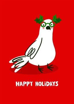 How funny is this little white dove in Christmas tree Christmas glasses? All dolled up and ready for the Christmas Party! Send a smile this festive season with this humorous animal card.