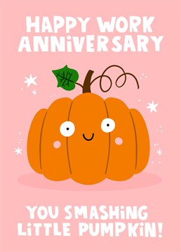 Celebrating your favourite co-worker has never looked cuter. This adorable pumpkin design is the perfect way to congratulate them on their work anniversary and let them know that you think they're doing a smashing job!