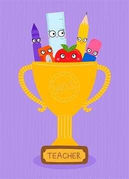 Send your child's teacher this cute champion trophy card to thank them and let them know that they are a number one teacher.