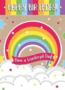 Send all your love and birthday wishes to friends and family with this cute, bright, illustrated rainbow greeting card by Little Silverleaf. It's perfect for everyone - Happy Birthday, have a wonderful day!