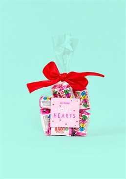 The original hard candy message of love. Treat yourself to a bag of mini heart-shaped sugar sweeties. Each heart is printed with a cheesy message such as. "Be Mine", "Kiss Me", "My Guy , "Cutie Pie", or "Miss You". Suitable for vegetarians.