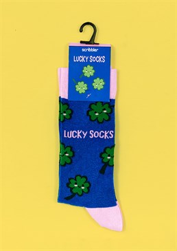 Sham-rock their socks off!
Your new lucky charm
Great gift for a loved one
Made from: 77% cotton, 22% polyamide, 1% elastane
Unisex size 6-11

100% luck increase guaranteed. For best results never take them off.
Perfect for all occasions, send these fun blue and pink socks, complete with cute four-leaved clover design to someone who could use a little confidence boost!
It takes a certain sense of style (and desperation) for a person to strut their stuff in this jazzy design but trust us, they&rsquo;re seriously comfy and will keep most adult&rsquo;s toes cosy and warm &ndash; what&rsquo;s not to love? We&rsquo;re sure you can think of at least a few people who deserve a bit more luck in their life!