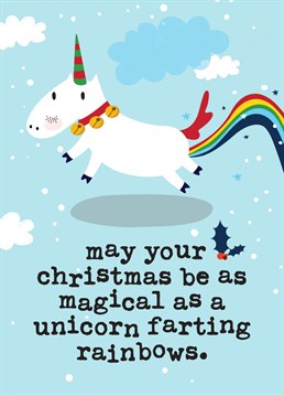 Funny, Rude Unicorn Farting Rainbows Christmas Card  Wish someone a magical Christmas with this funny card of a Unicorn farting rainbows, that takes positivity to a whole new level!