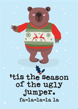 Send your friend or love one this hilarious Christmas card, guaranteed to make them smile, especially if they're a Christmas jumper super fan!  Card Reads: 'tis the season of the guy jumper fa-la-la-la-la  Designed by Mrs Best Paper Co.