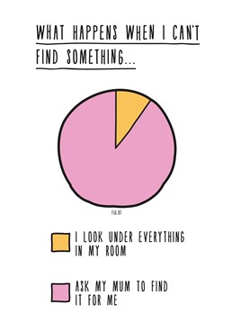 Need a funny Mother's Day card?&nbsp; This little pie chart demonstrates the unexplained phenomenon of Mum's being able to find anything - perfectly! Exclusive design from Scribbler.