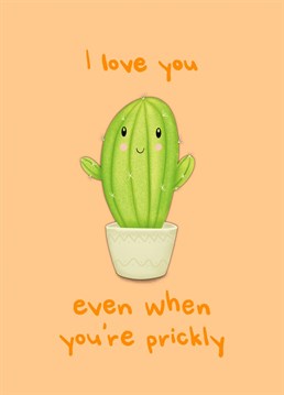 Let your loved one know you love them even when they're prickly with this cute cactus card! Perfect for your anniversary or Valentine's Day. A Myriad Digital Art design lovingly made by Sydney Jo.
