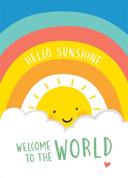 Hello Sunshine! A bright and happy card perfect for welcoming a new baby girl or boy into the world. Designed by Macie Dot Doodles.