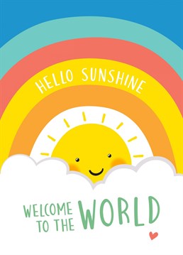 Hello Sunshine! A bright and happy card perfect for welcoming a new baby girl or boy into the world. Designed by Macie Dot Doodles.