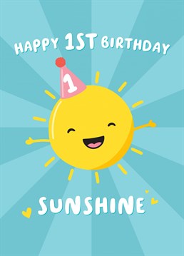 A bright and happy card perfect for wishing a special birthday boy or girl a happy 1st birthday. Featuring a cute sunshine wearing a party hat, this design is sure to appeal to any one year old! Designed by Macie Dot Doodles.