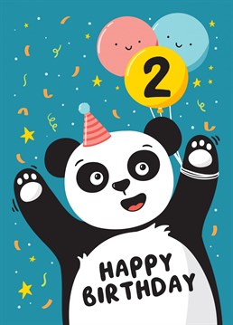 Wish a special boy or girl a happy 2nd birthday with this super cute and colourful panda card. Designed by Macie Dot Doodles.