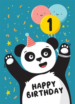 Wish a special boy or girl a happy 1st birthday with this super cute and colourful panda card. Designed by Macie Dot Doodles.