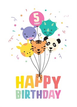 Wish a special little girl or boy a happy 5th birthday with this bunch of happy balloon animals! Designed by Macie Dot Doodles.