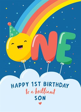 Wish a brilliant Son a big Happy Birthday with this bold and colourful 1st birthday card, designed by Macie Dot Doodles.