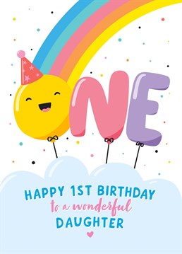 Wish a wonderful Daughter a big Happy Birthday with this bold and colourful 1st birthday card, designed by Macie Dot Doodles.