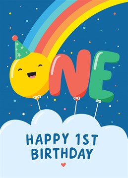 Wish a special one year old a big Happy Birthday with this bold and colourful 1st birthday card, designed by Macie Dot Doodles.