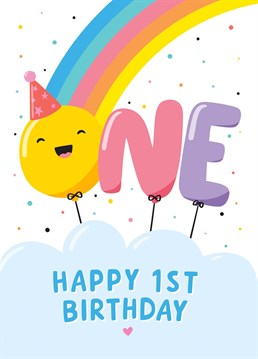 Wish a special one year old a big Happy Birthday with this bold and colourful 1st birthday card, designed by Macie Dot Doodles.