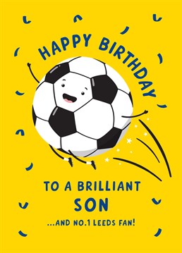 Send a brilliant Son and a No.1 Leeds fan happy birthday wishes with this fun football themed birthday card featuring their favourite team! Designed by Macie Dot Doodles.