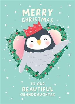 Wish a beautiful Granddaughter a very Merry Christmas, with this super cute penguin Christmas card. Designed by Macie Dot Doodles.