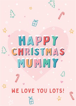 Illustrated with candy canes and presents, show a special Mummy how much you love her this Christmas with this cute snowy Christmas card. Designed by Macie Dot Doodles.