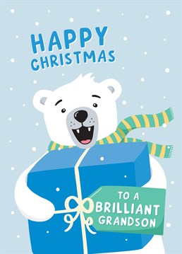 Wish a brilliant Grandson a very Merry Christmas, with this super cute and fun polar bear Christmas card. Designed by Macie Dot Doodles.