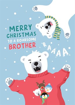 Wish a roarsome big or little Brother a very Merry Christmas from his sibling(s), with this fun polar bear Christmas Card. Designed by Macie Dot Doodles.