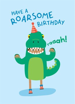 A roarsome kids birthday card for all dinosaur fans! Designed by Macie Dot Doodles.