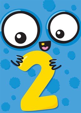 Send a special little someone this fun, colourful and cute 2nd birthday card, featuring a cheeky monster holding the number 2. A great age card for kids designed by Macie Dot Doodles.