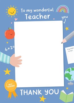 A cute card to say Thank You to a wonderful Teacher! With a blank space for your child to add a personalised touch by drawing a picture of him/her. A card sure to delight any Teacher and perfect for little artists! Designed by Macie Dot Doodles.