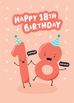 Wish a special someone a happy 18th birthday with this cute age card, designed by Macie Dot Doodles.