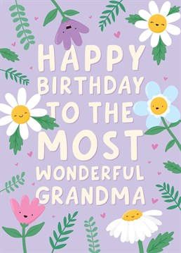 Wish the most wonderful Grandma a Happy Birthday, with this cute and colourful card featuring happy flower illustrations. Designed by Macie Dot Doodles.