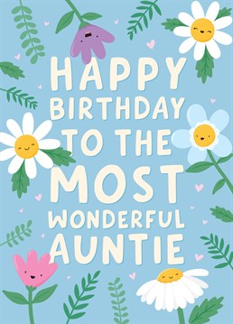 Wish the most wonderful Auntie a Happy Birthday, with this cute and colourful card featuring happy flower illustrations. Designed by Macie Dot Doodles.