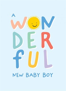 Congratulate the new parents on the birth of their wonderful new baby boy, with this cute and colourful card by Macie Dot Doodles.