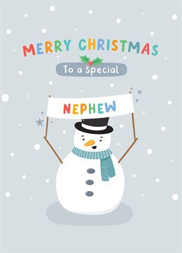 Wish a special Nephew a very Merry Christmas with this colourful card featuring a cute snowman illustration. Designed by Macie Dot Doodles.