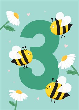 Send a special girl or boy Happy 3rd Birthday wishes, with this cute and colourful birthday card featuring happy bees. Designed by Macie Dot Doodles.
