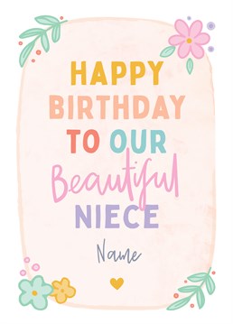 Wish a special Niece a happy birthday with this personalised colourful card, designed by Macie Dot Doodles.