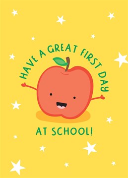 Wish a little one a great first day at school with this happy back to school card with a colourful pop!