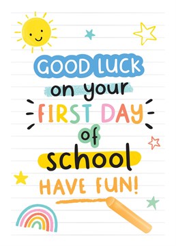 Wish a little one good luck on their first day of school with this happy and colourful back to school card. Designed by Macie Dot Doodles.