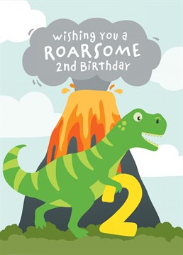 Wish a dinosaur mad fan a happy 2nd birthday, with this colourful dinosaur and erupting volcano card. Designed by Macie Dot Doodles.
