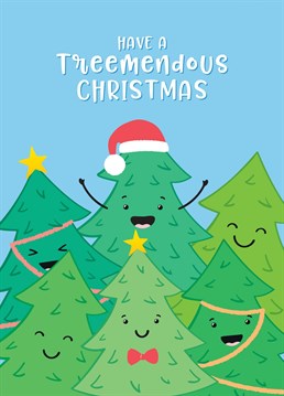 A Treemendous punny Christmas card designed by Macie Dot Doodles.