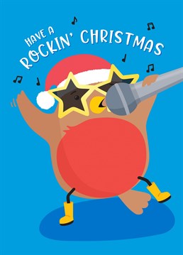 Wish a cool kid a Rockin' Christmas with this fun Rockin' Robin Christmas card. Designed by Macie Dot Doodles.