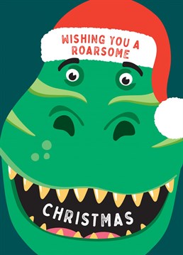 Wish a dino fan a roarsome Christmas with this fun dinosaur Christmas card. Designed by Macie Dot Doodles.