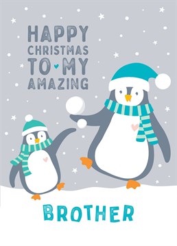 Wish a special big or little brother a happy Christmas, with this cute penguin Christmas card. Designed by Macie Dot Doodles.