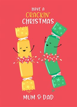 Wish Mum & Dad a Crackin' Christmas, with this punny Christmas card designed by Macie Dot Doodles.