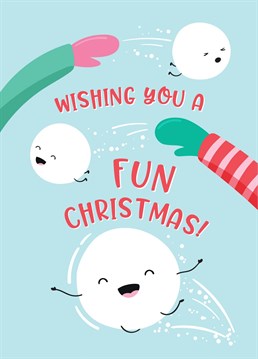 Who doesn't love a good snowball fight?! Wish a child or family a fun Christmas with this cute card featuring happy snowballs! Designed by Macie Dot Doodles.