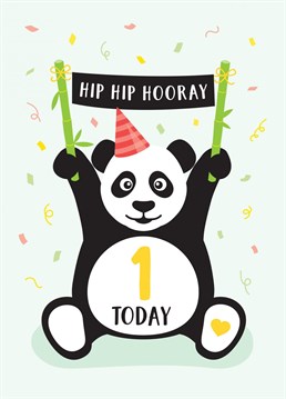 Wish a baby boy or girl a happy 1st birthday with this cute panda birthday card. Designed by Macie Dot Doodles.