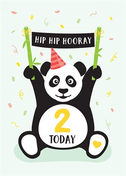Wish a baby boy or girl a happy 2nd birthday with this cute panda birthday card. Designed by Macie Dot Doodles.