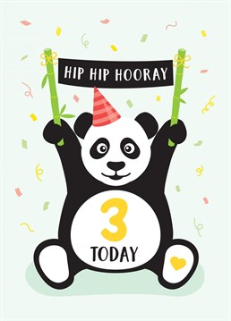 Wish a little boy or girl a happy 3rd birthday with this cute panda birthday card. Designed by Macie Dot Doodles.